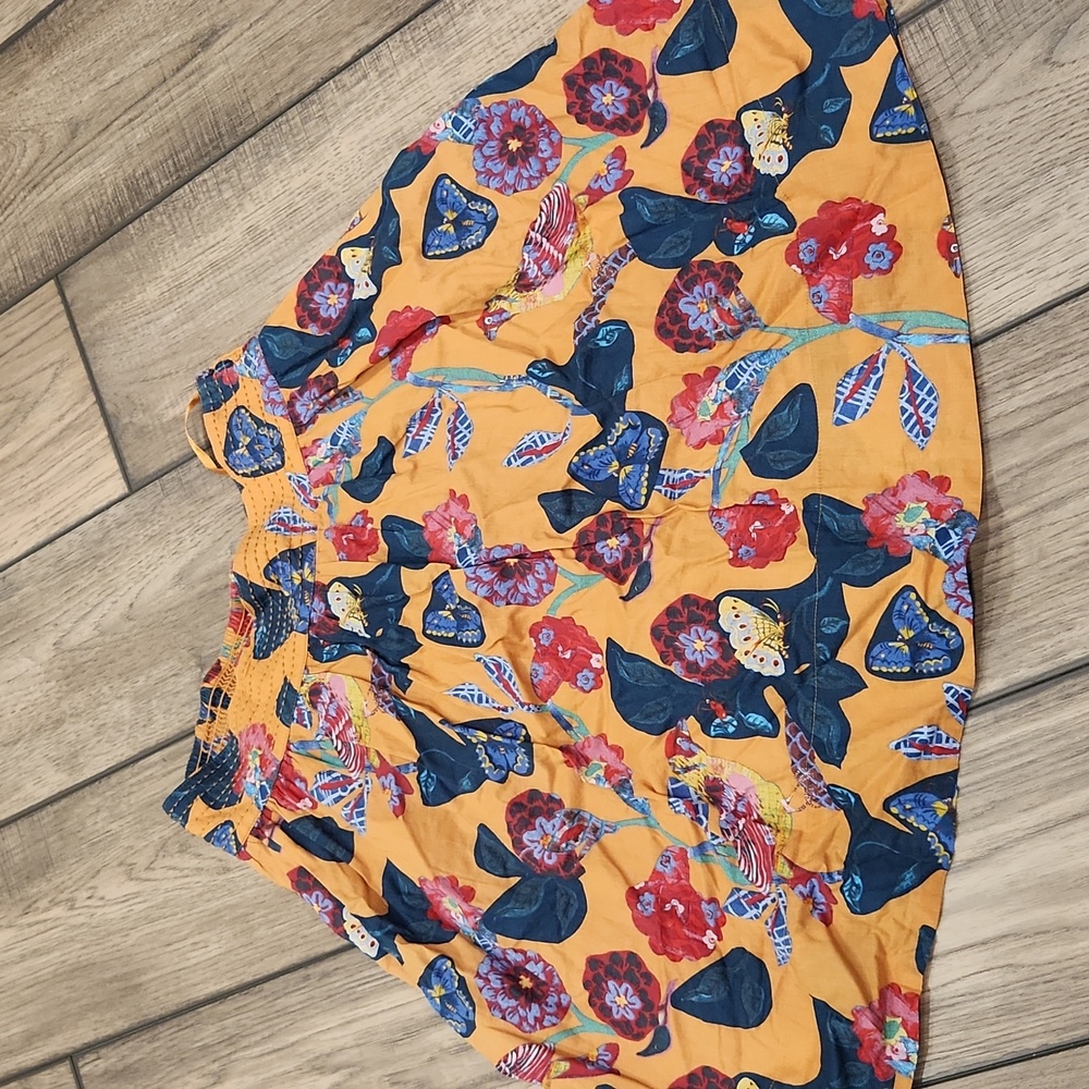Anthropologie Mustard Skirt with Floral Accents